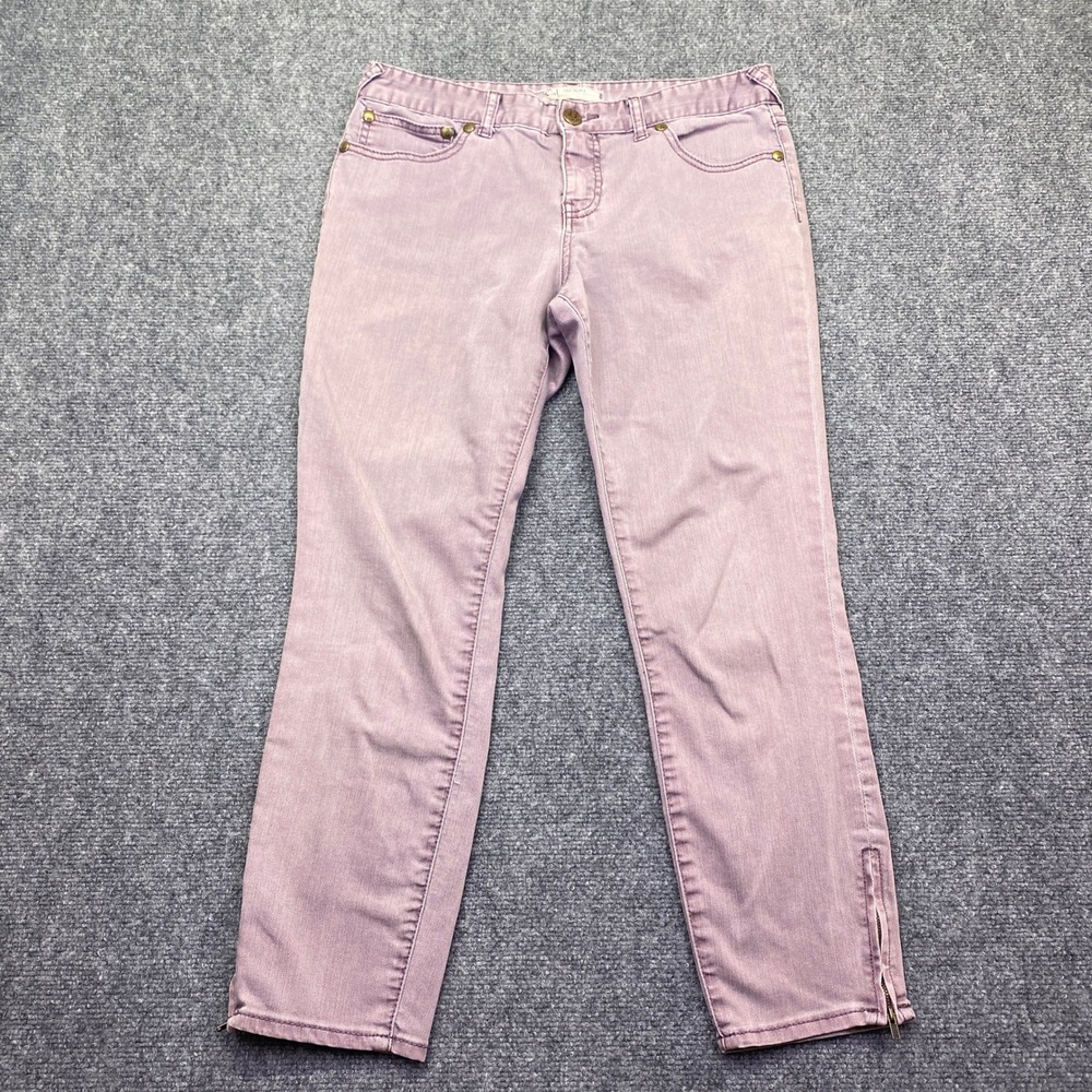 Free People Womens 30 Purple Zipper Ankle Skinny‎ Jeans Cropped Low Rise Grunge
